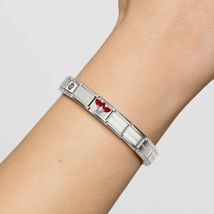 Nomination Classic Silver Symbols Red Stone Wine Glasses Charm