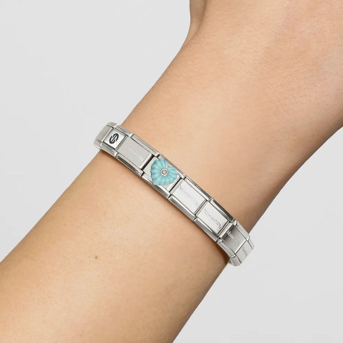 Nomination Classic Silver Symbols White Stone Turquoise Heart Flower Charm