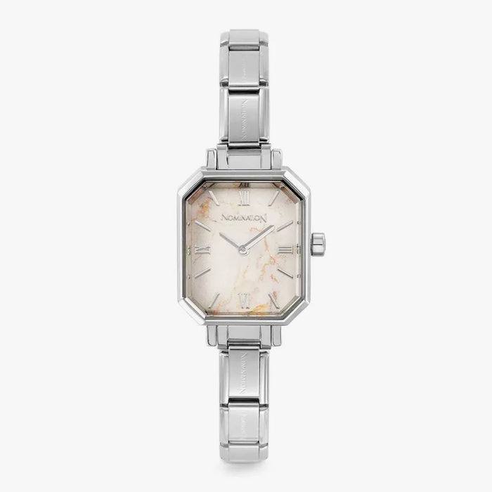 Nomination Composable Classic Paris New With White Marble Rectangular Steel Strap Watch (68)