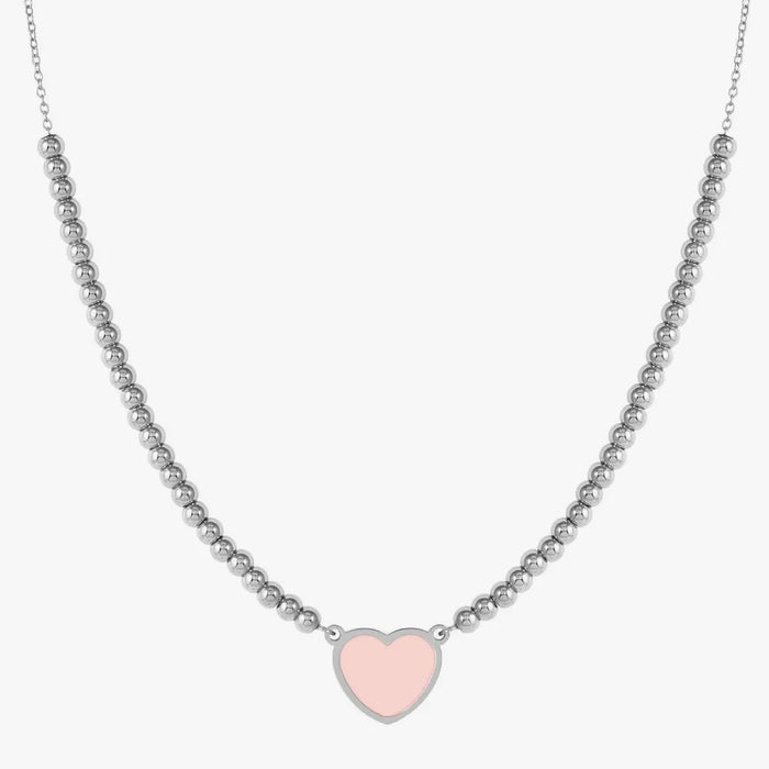 Nomination Emosfere Steel Pink Enamel Heart Bead Silver Necklace
