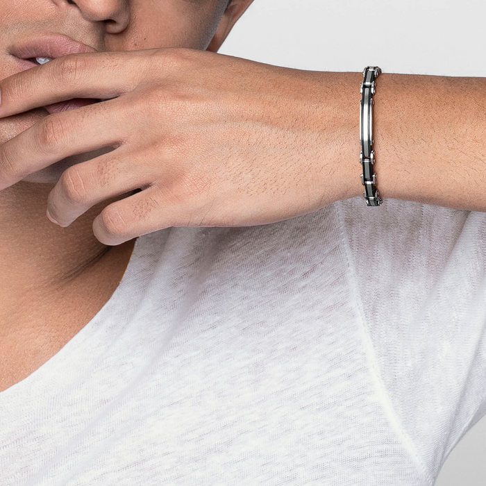 Nomination Men's Strong Steel And Black Bracelet