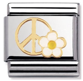 Nomination Classic Gold Symbols Peace Sign With Flower Charm