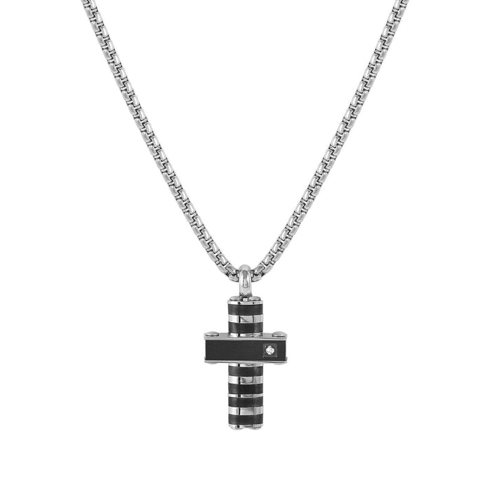 Nomination Strong White Diamond Black Cross Necklace