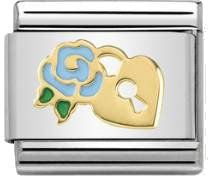 Nomination Classic Gold Symbols Blue Rose With Padlock Charm
