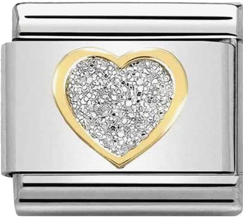 Nomination Classic Gold Symbols Heart Charm In Gold With Silver Glitter