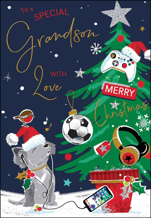 Jonny Javelin Grandson Dog Tree' Christmas Card