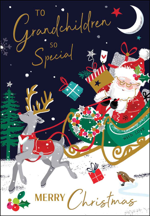 Jonny Javelin 'Grandchildren Santa sleigh' Christmas Card