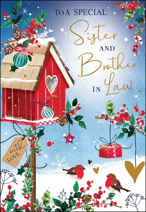 Jonny Javelin 'Sister & Brother in Law Birdhouse' Christmas Card