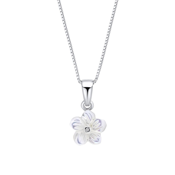 D For Diamond Carved Mother of Pearl Flower Pendant with Diamond