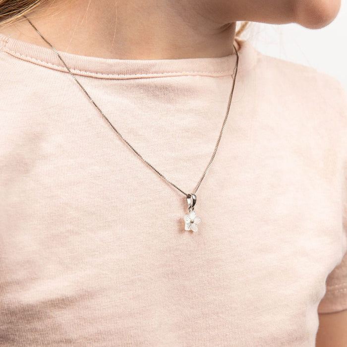 D For Diamond Carved Mother of Pearl Flower Pendant with Diamond