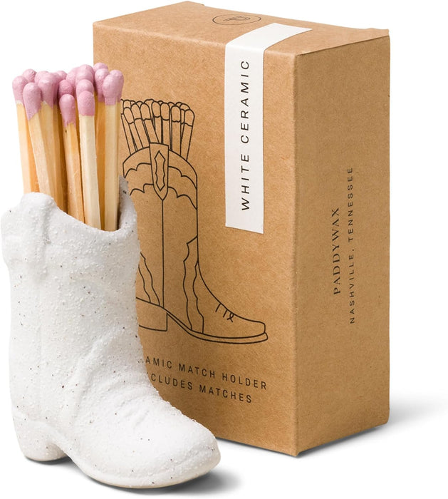 Gentlemen's Hardware Paddywax Ceramic White Cowboy Boot With Safety Matches