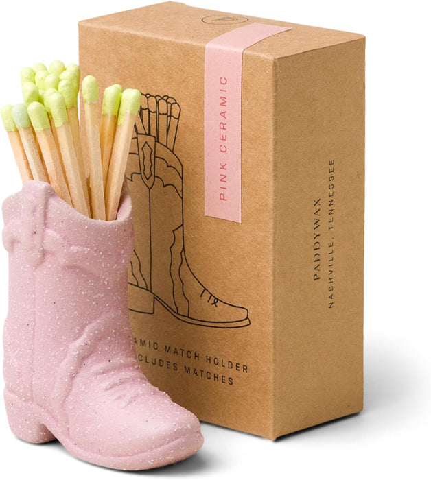 Gentlemen's Hardware Paddywax Ceramic Pink Cowboy Boot With Safety Matches