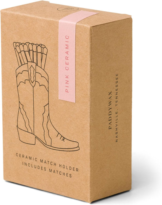 Gentlemen's Hardware Paddywax Ceramic Pink Cowboy Boot With Safety Matches