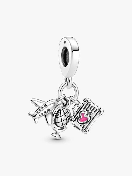 Pandora Airplane, Globe & Suitcase Dangle Charm Sterling Silver