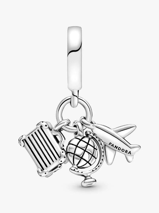 Pandora Airplane, Globe & Suitcase Dangle Charm Sterling Silver