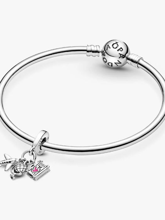 Pandora Airplane, Globe & Suitcase Dangle Charm Sterling Silver
