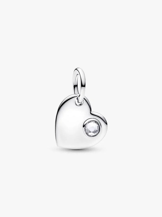 Pandora April Heart Clear Stone Dangle Charm Sterling Silver