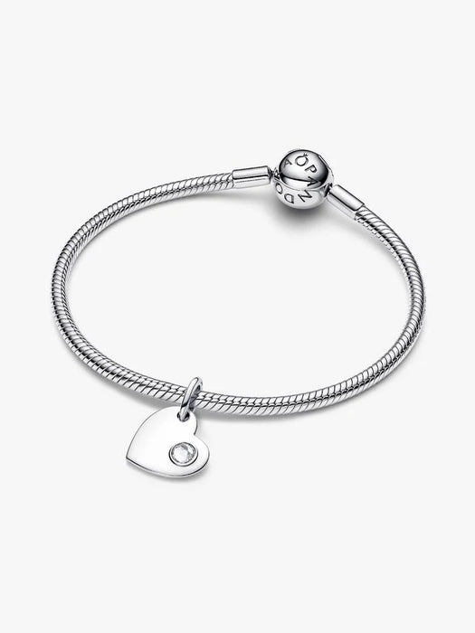 Pandora April Heart Clear Stone Dangle Charm Sterling Silver