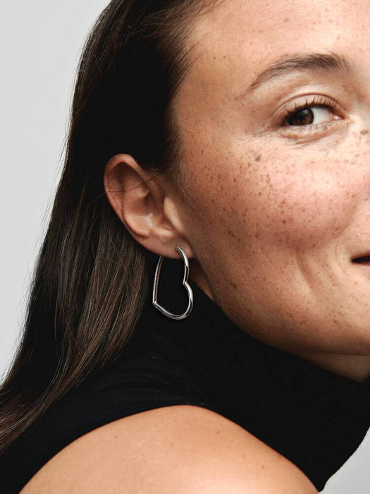 Pandora Asymmetrical Heart Hoop Earrings Sterling Silver