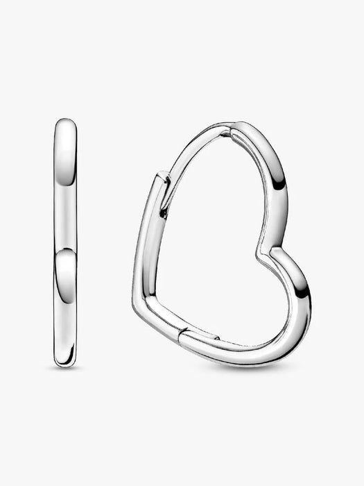 Pandora Asymmetrical Heart Hoop Earrings Sterling Silver