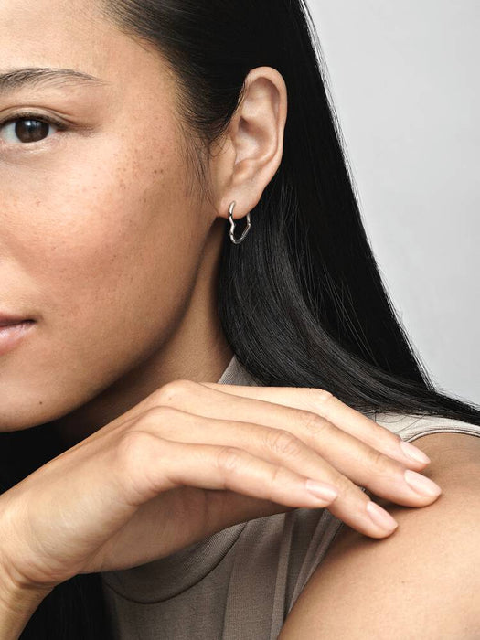Pandora Asymmetrical Heart Hoop Earrings Sterling Silver