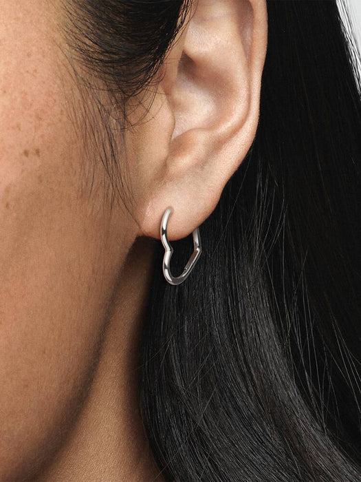 Pandora Asymmetrical Heart Hoop Earrings Sterling Silver