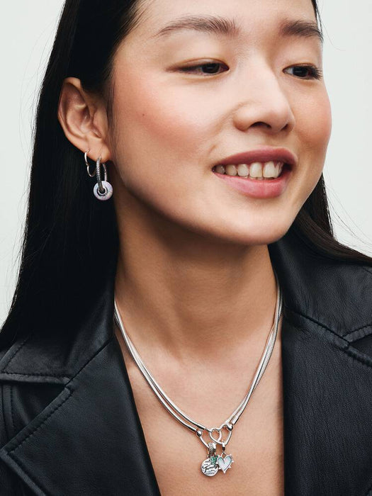 Pandora Asymmetrical Heart Hoop Earrings Sterling Silver