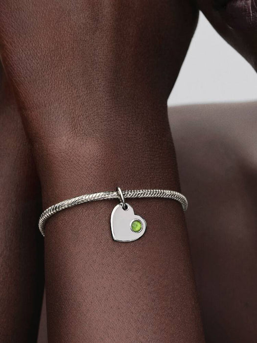 Pandora August Heart Green Stone Dangle Charm Sterling Silver