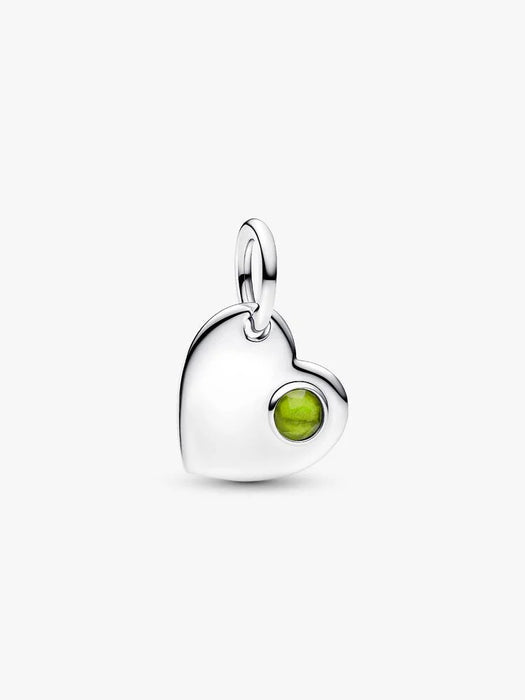 Pandora August Heart Green Stone Dangle Charm Sterling Silver