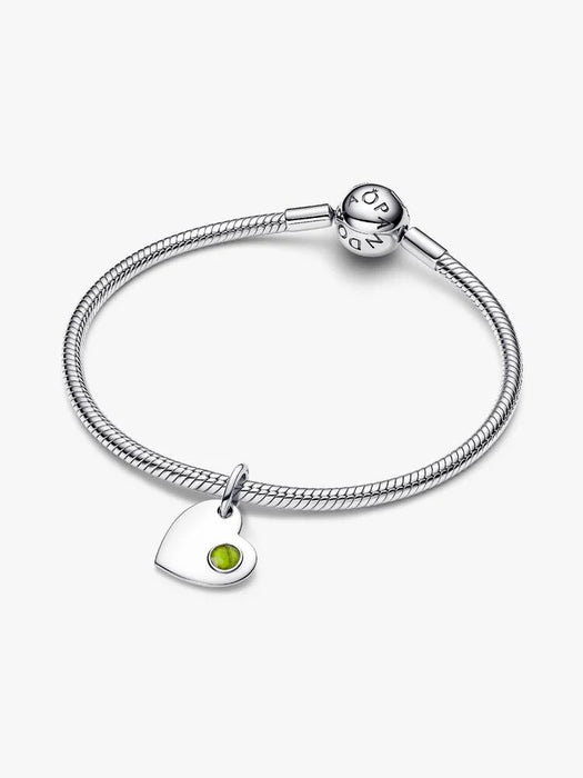 Pandora August Heart Green Stone Dangle Charm Sterling Silver