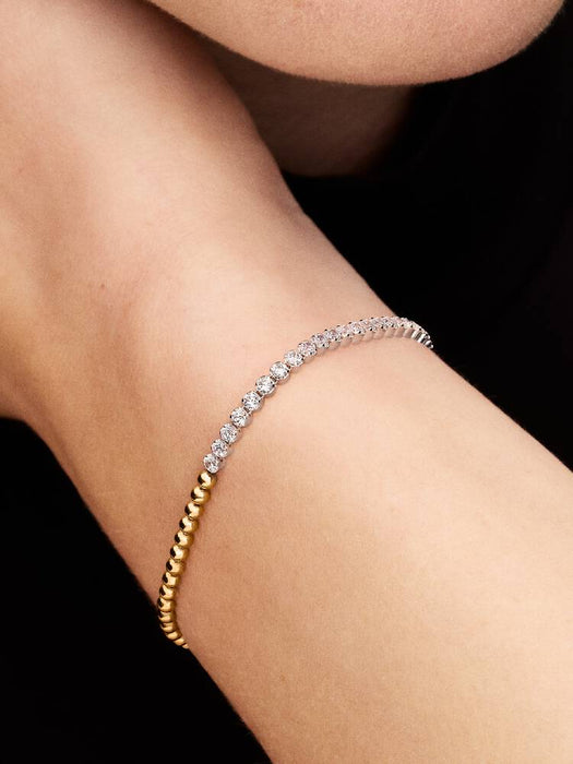 Pandora Beads & Tennis Bracelet Sterling Silver And 14K Gold Plating