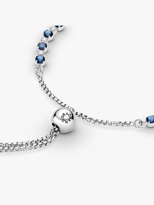 Pandora Blue And Clear Sparkle Slider Bracelet Sterling Silver