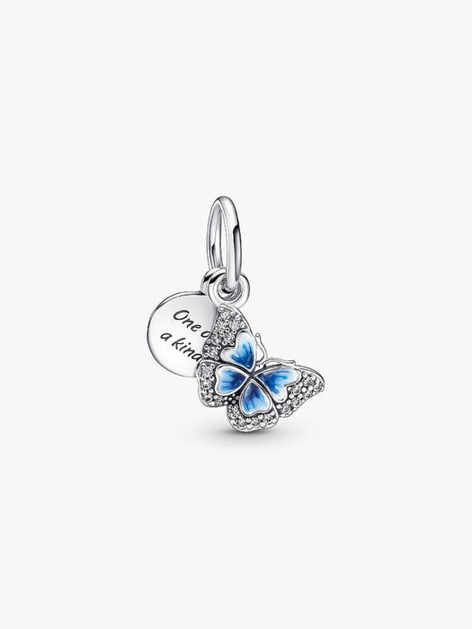 Pandora Blue Butterfly & Quote Double Dangle Charm Sterling Silver