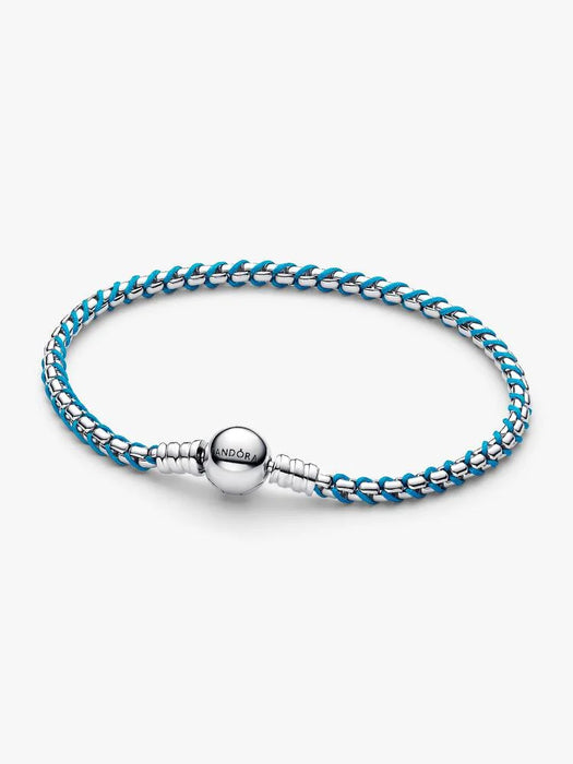 Pandora Blue Cord Snake Chain Bracelet Sterling Silver