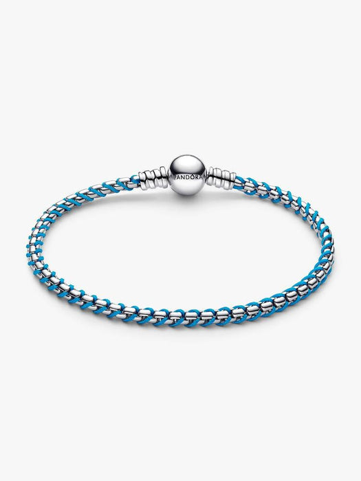 Pandora Blue Cord Snake Chain Bracelet Sterling Silver