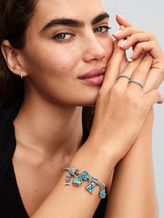 Pandora Blue Murano Glass Dolphins Dangle Charm Sterling Silver