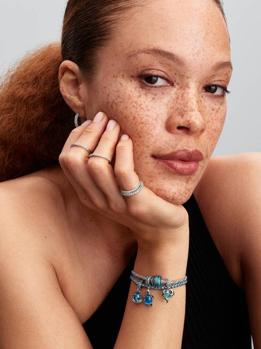 Pandora Blue Murano Glass Dolphins Dangle Charm Sterling Silver