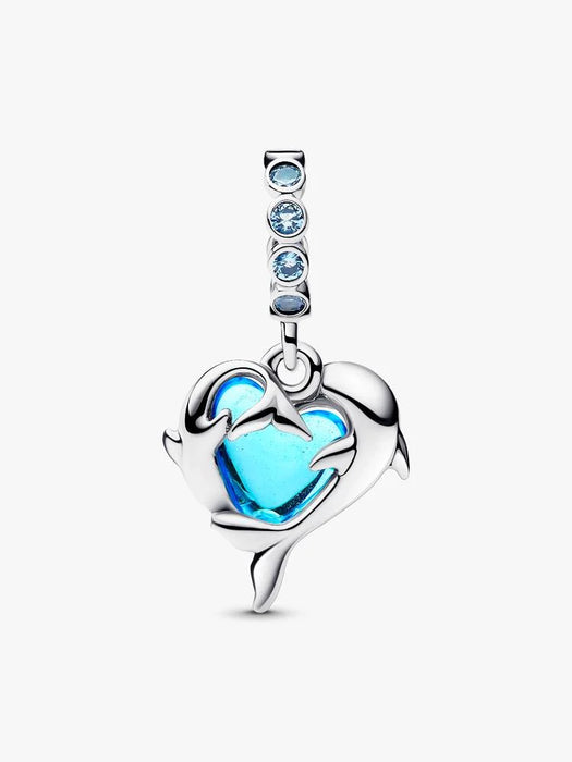 Pandora Blue Murano Glass Dolphins Dangle Charm Sterling Silver