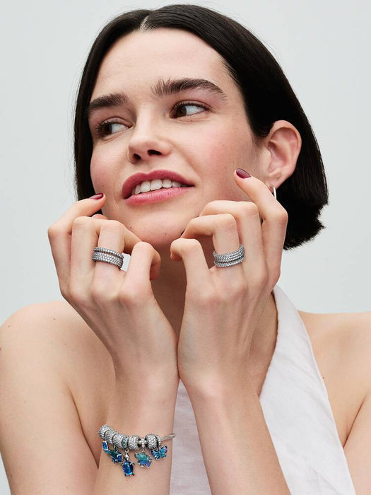 Pandora Camera, Heart & Compass Triple Dangle Charm Sterling Silver