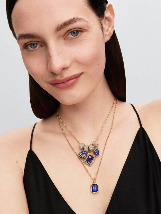 Pandora Celestial Blue Hexagon Dangle Charm 14k Gold Plating