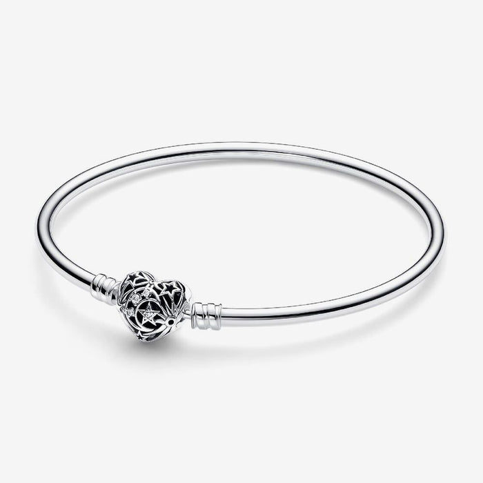 Pandora Celestial Heart Clasp Bangle Sterling Silver
