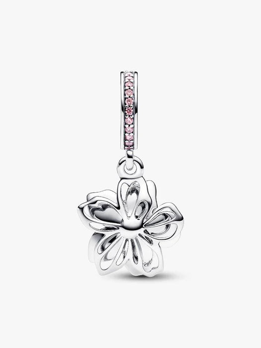 Pandora Cherry Blossom Silver Dangle Pink Charm Sterling Silver