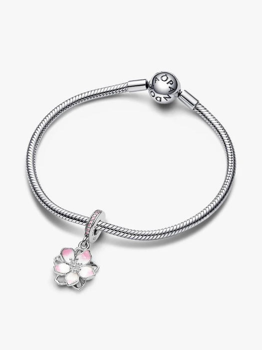 Pandora Cherry Blossom Silver Dangle Pink Charm Sterling Silver