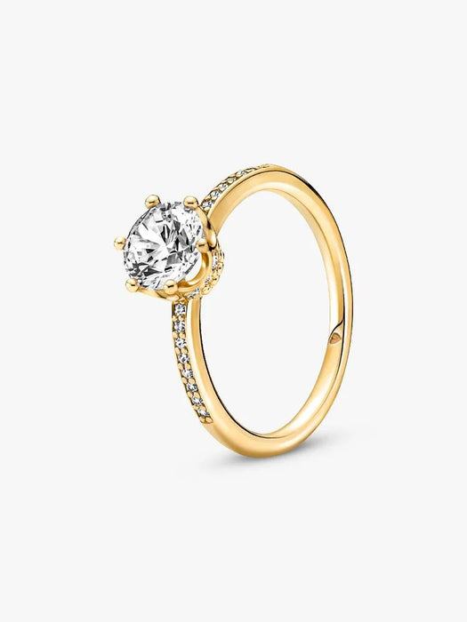 Pandora Clear Sparkling Crown Solitaire Ring 14k Gold Plating