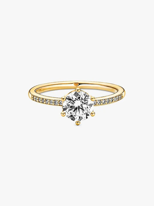 Pandora Clear Sparkling Crown Solitaire Ring 14k Gold Plating