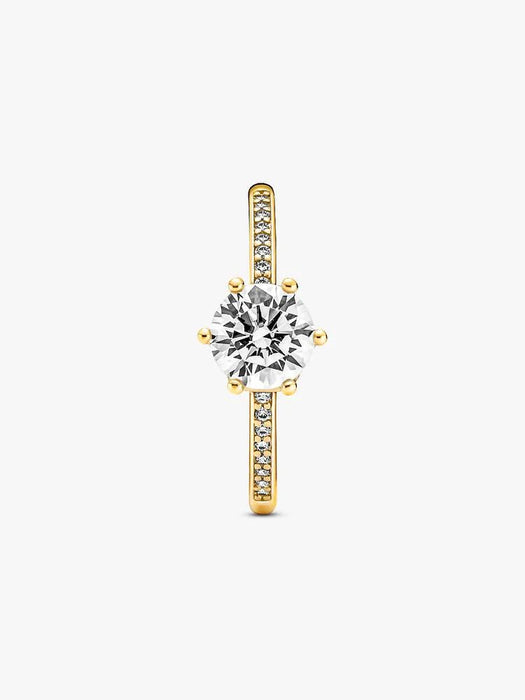 Pandora Clear Sparkling Crown Solitaire Ring 14k Gold Plating