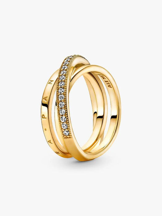 Pandora Crossover Pavé Triple Band Ring 14k Gold Plating