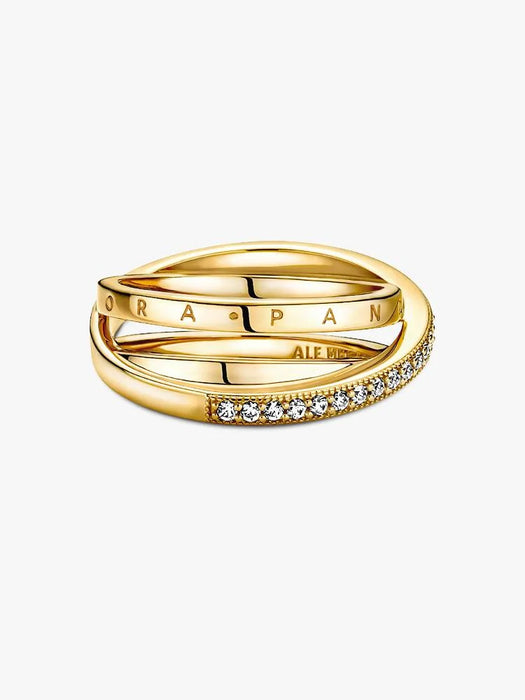 Pandora Crossover Pavé Triple Band Ring 14k Gold Plating