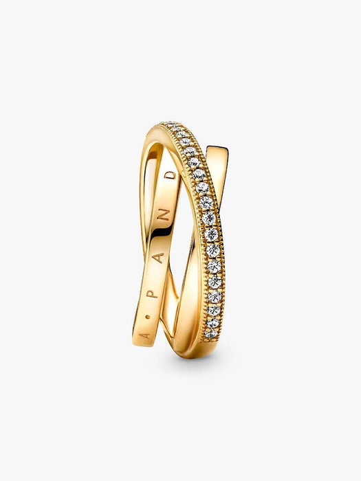 Pandora Crossover Pavé Triple Band Ring 14k Gold Plating