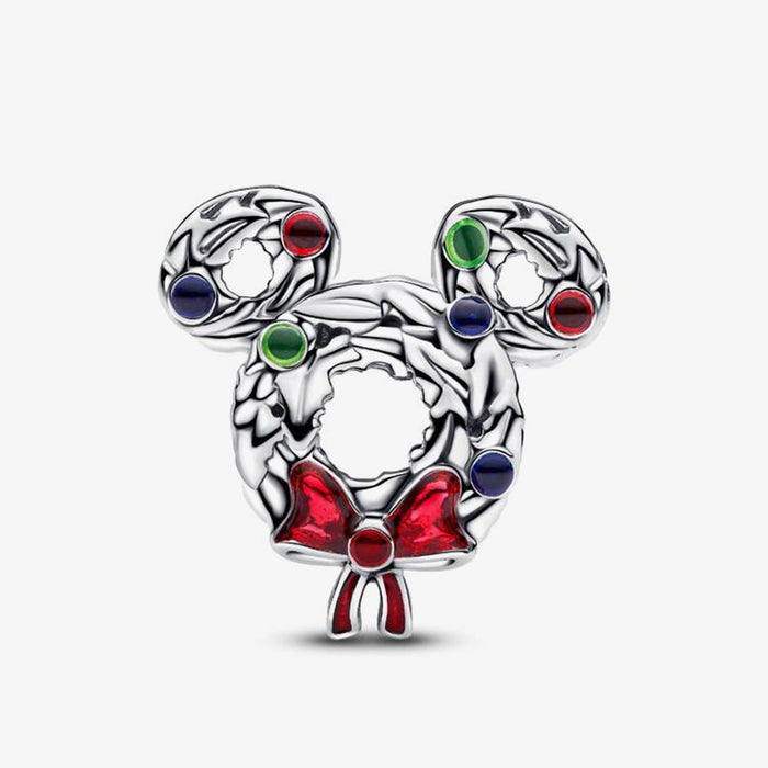Pandora Disney Mickey Mouse Christmas Wreath Charm Sterling Silver